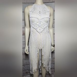 White macrame high low dress, festival dress, beach dress, cover up